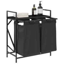 Panier à linge à 2 compartiments avec étagère en chêne noir 647393647393