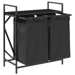 Panier à linge à 2 compartiments avec étagère en chêne noir 647393647393