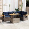 Salon de jardin avec coussins 6 pcs gris résine tressée acacia 647395647395