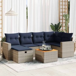 Salon de jardin avec coussins 7 pcs gris résine tressée 647415647415