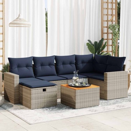 Salon de jardin avec coussins 7 pcs gris résine tressée 647415647415