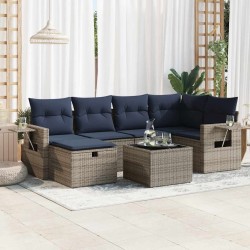Salon de jardin avec coussins 7 pcs gris résine tressée 647416647416