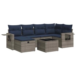 Salon de jardin avec coussins 7 pcs gris résine tressée 647416647416