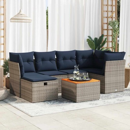 Salon de jardin avec coussins 7 pcs gris résine tressée 647418647418