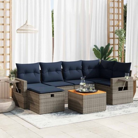 Salon de jardin avec coussins 7 pcs gris résine tressée 647421647421