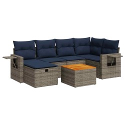 Salon de jardin avec coussins 7 pcs gris résine tressée 647421647421