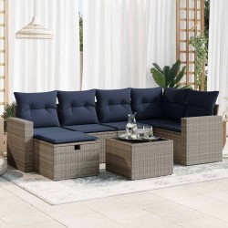 Salon de jardin avec coussins 7 pcs gris résine tressée 647422647422