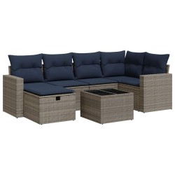 Salon de jardin avec coussins 7 pcs gris résine tressée 647422647422