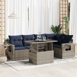 Salon de jardin avec coussins 6 pcs gris résine tressée acacia 647424647424