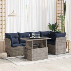 Salon de jardin avec coussins 6 pcs gris résine tressée acacia 647431647431