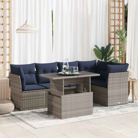 Salon de jardin avec coussins 6 pcs gris résine tressée acacia 647431647431