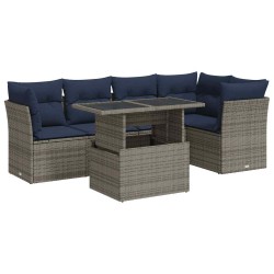 Salon de jardin avec coussins 6 pcs gris résine tressée acacia 647431647431