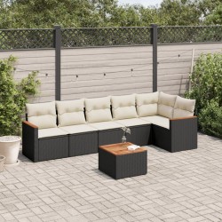 Salon de jardin 7 pcs avec coussins noir résine tressée 647456647456