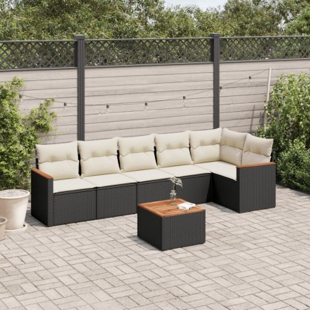 Salon de jardin 7 pcs avec coussins noir résine tressée 647456647456