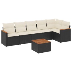 Salon de jardin 7 pcs avec coussins noir résine tressée 647456647456