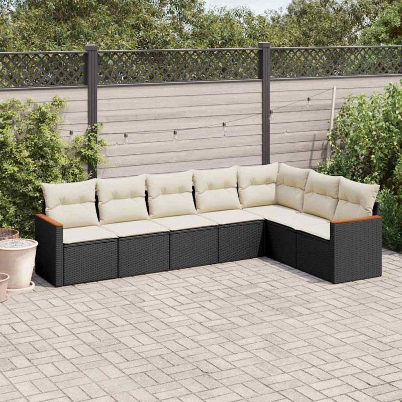 Salon de jardin 7 pcs avec coussins noir résine tressée 647457647457