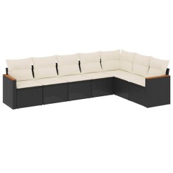 Salon de jardin 7 pcs avec coussins noir résine tressée 647457647457