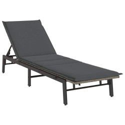 Chaise longue avec coussin gris résine tressée 647498647498