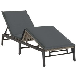 Chaise longue avec coussin gris résine tressée 647498647498