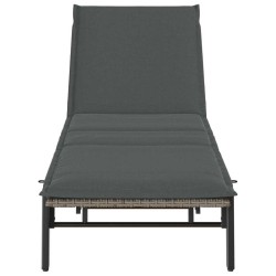 Chaise longue avec coussin gris résine tressée 647498647498