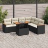 Salon de jardin avec coussins 7 pcs noir résine tressée acacia 647511647511