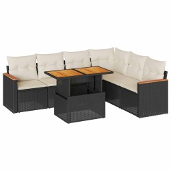 Salon de jardin avec coussins 7 pcs noir résine tressée acacia 647511647511
