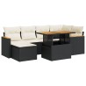 Salon de jardin avec coussins 7 pcs noir résine tressée acacia 647512647512