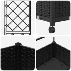 Bac de jardin avec treillis et roues Noir 40 x 40 x 131,5 cm PP 647522647522