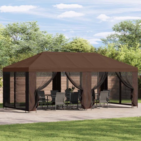 Gazebo avec murs latéraux 6 x 3 m Marron Polyester et Acier 190 647559647559