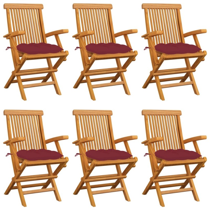 Chaises de jardin coussins rouge bordeaux lot de 6 Teck massif 647569647569