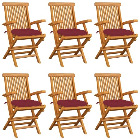 Chaises de jardin coussins rouge bordeaux lot de 6 Teck massif 647569647569