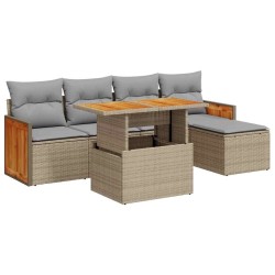 Salon de jardin 6 pcs avec coussins beige résine tressée acacia 647579647579
