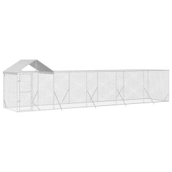 Chenil d'extérieur pour chiens avec toit argenté 10x2x2,5 m 647584647584