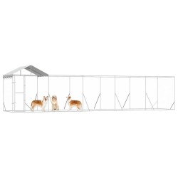 Chenil d'extérieur pour chiens avec toit argenté 10x2x2,5 m 647584647584