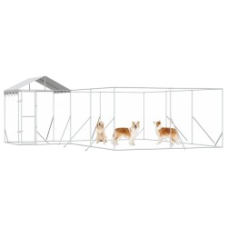 Chenil d'extérieur pour chiens avec toit argenté 6x6x2,5 m 647593647593