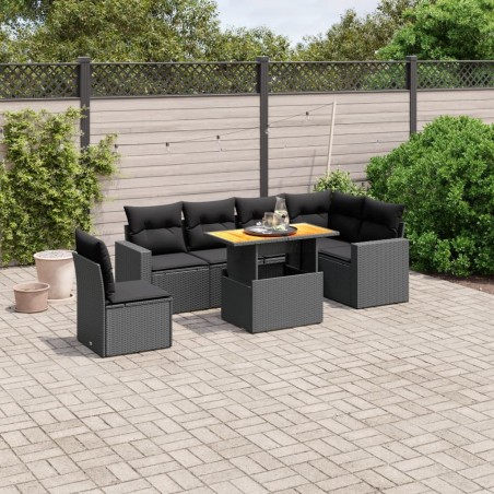 Salon de jardin 7 pcs avec coussins noir résine tressée 647608647608