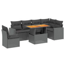 Salon de jardin 7 pcs avec coussins noir résine tressée 647608647608