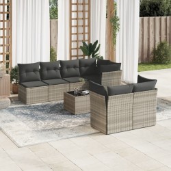 Salon de jardin 8 pcs avec coussins gris clair résine tressée 647609647609