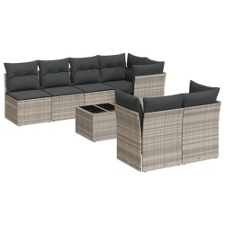 Salon de jardin 8 pcs avec coussins gris clair résine tressée 647609647609