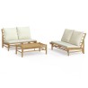 Salon de jardin 3 pcs avec coussins blanc crème bambou 647617647617