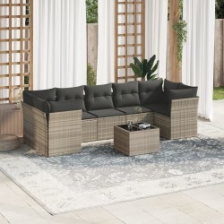 Salon de jardin 8 pcs avec coussins gris clair résine tressée 647626647626