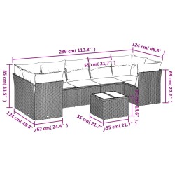 Salon de jardin 8 pcs avec coussins gris clair résine tressée 647626647626