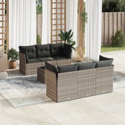 Salon de jardin avec coussins 7 pcs gris clair résine tressée 647629647629