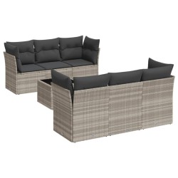 Salon de jardin avec coussins 7 pcs gris clair résine tressée 647629647629