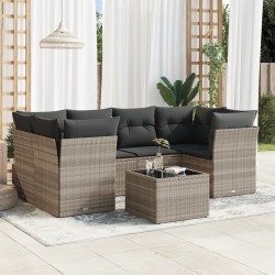 Salon de jardin avec coussins 7 pcs gris clair résine tressée 647633647633