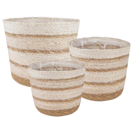 Paniers à plantes en herbe de mer 3 pcs Naturel, Blanc et Beige 647642647642