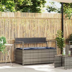 Banc de rangement de jardin avec coussin gris résine tressée 647654647654