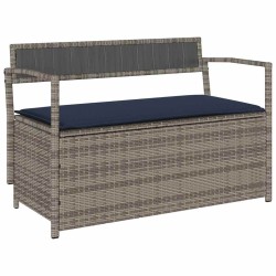 Banc de rangement de jardin avec coussin gris résine tressée 647654647654