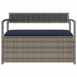 Banc de rangement de jardin avec coussin gris résine tressée 647654647654