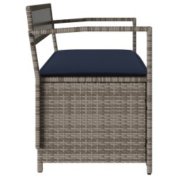 Banc de rangement de jardin avec coussin gris résine tressée 647654647654